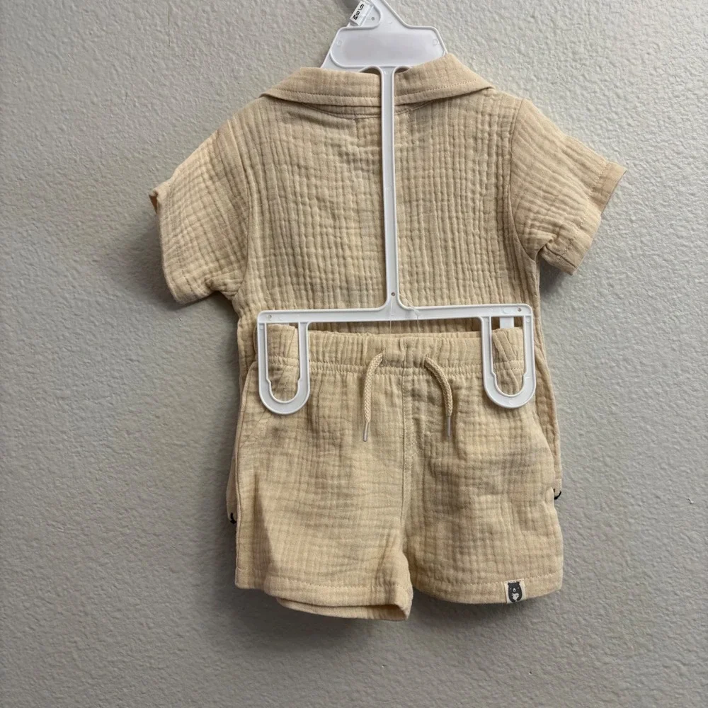 Rabbit + Bear Kids 6-9M Beige Short Set NEW Organic Cotton Gauze Surf Van Beach